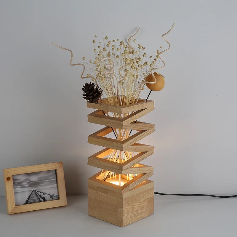креативная простая настольная лампа декоративная бревна цветочная композиция уютная и романтическая спальня прикроватная гостиная кабинет зарядка 2