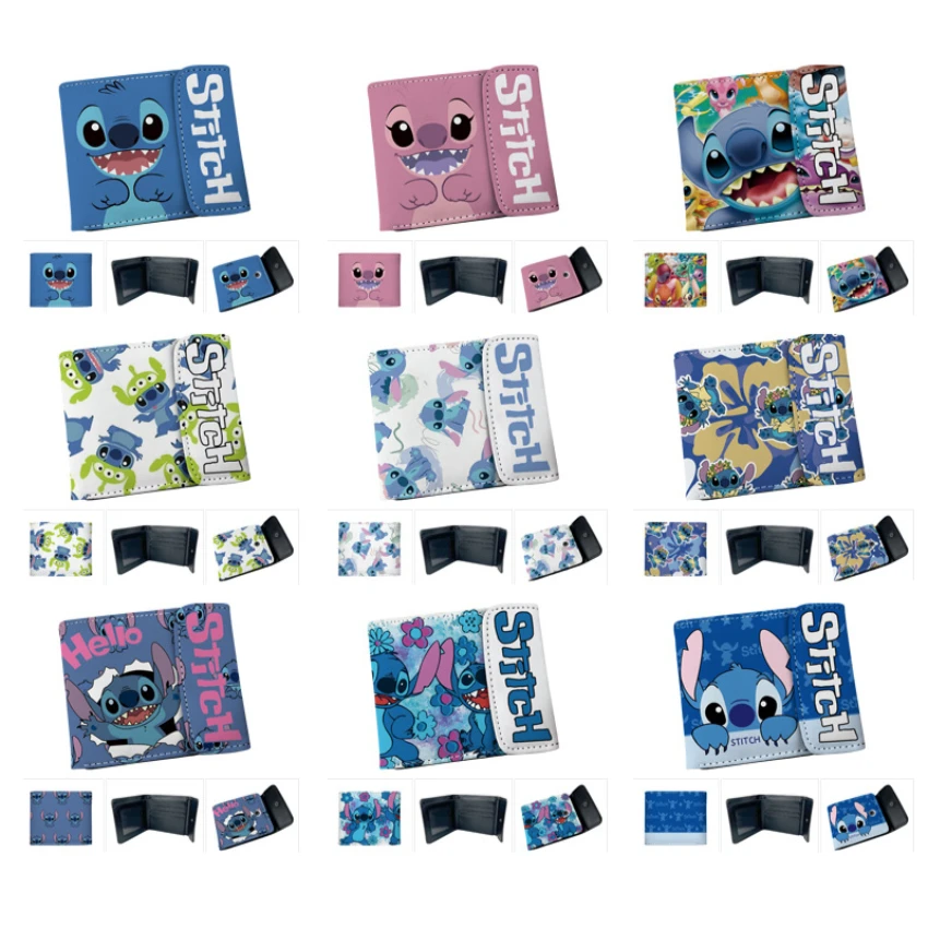 Новый Stitch Disney Hasp Card Кошельки для женщин Lilo & Stitch Аниме Принт Pu Coin кошелек Ангел Розовый Манга Периферийные устройства Кошелек для монет 0
