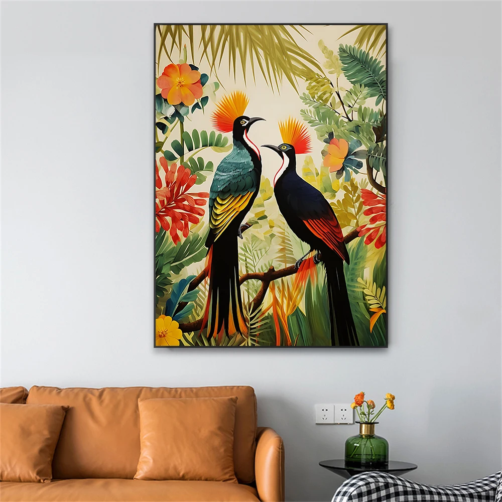 Африканские птицы Картина маслом Принты Цветочная природа Плакат Тропические настенные картины Картина на холсте Современный декор гостиной для спальни 2