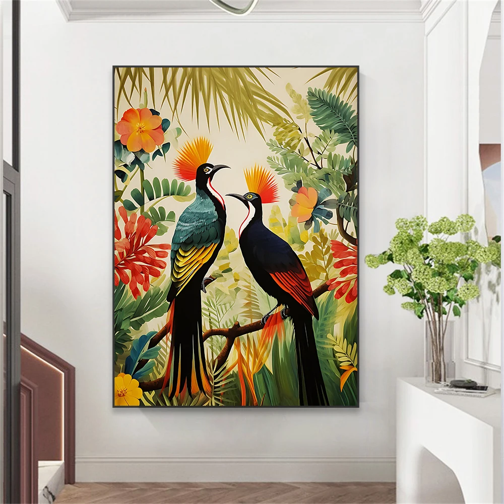 Африканские птицы Картина маслом Принты Цветочная природа Плакат Тропические настенные картины Картина на холсте Современный декор гостиной для спальни 3