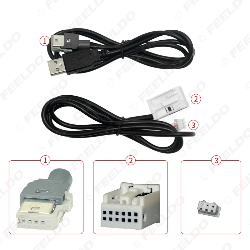 FEELDO Автомобильная стереосистема AUX USB Switch Panel 12-контактный + 4-контактный USB-аудиокабель AUX для Peugeot 307 407 308 408 508 3008 AUX адаптер 3