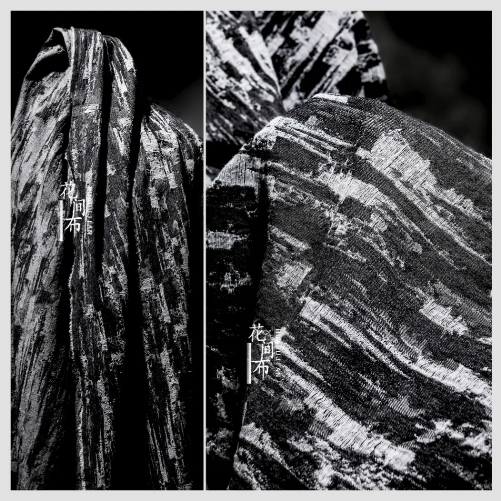  Черный рваный стирый деним ткань жаккардовая перфорированная текстура реконструкция креативная сумка DIY одежда модный дизайн ткань 1