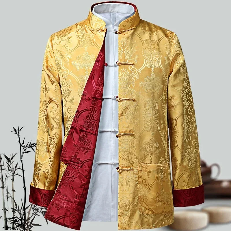 Мужчины Китайская рубашка дракона Пальто кунг-фу Китай Новый год Тан Костюм Традиционная китайская одежда для мужчин Куртки Ханьфу Мужская одежда 0