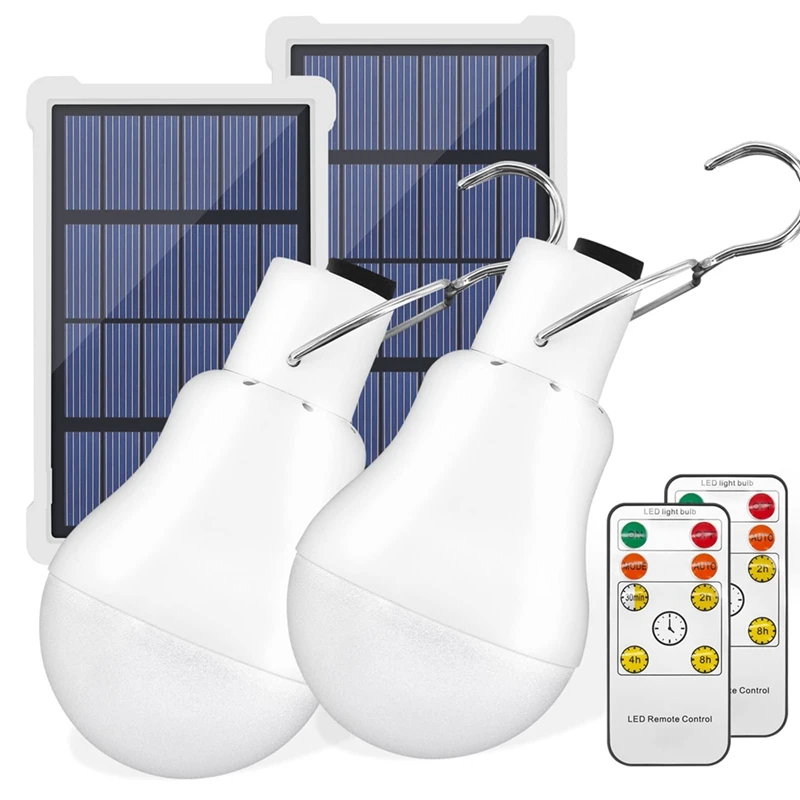 Портативные солнечные лампочки с дистанционным таймером, подходящие для сарая, похода, кемпинга, палатки, 2 комплекта