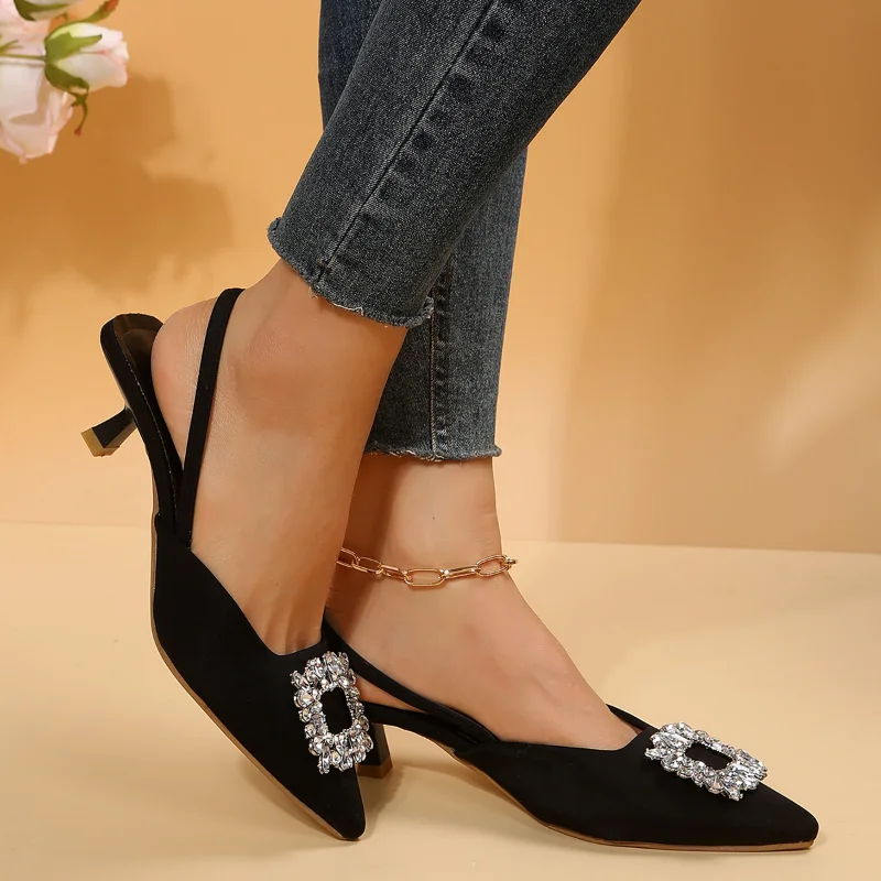 Высококачественная обувь для женщин новинка 2023 года Летние женские туфли-лодочки Sandalias Classic Crystal Sexy Thin High Heels Zapatillas Slingbacks 2
