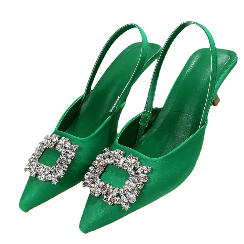 Высококачественная обувь для женщин новинка 2023 года Летние женские туфли-лодочки Sandalias Classic Crystal Sexy Thin High Heels Zapatillas Slingbacks 5