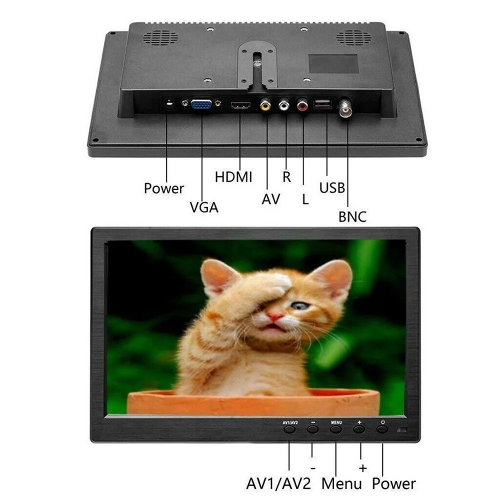 LCD HD Монитор Портативный 10,1-дюймовый мини-телевизор и компьютерный дисплей 2-канальный видеовход Монитор безопасности с динамиком HDMI VGA 2