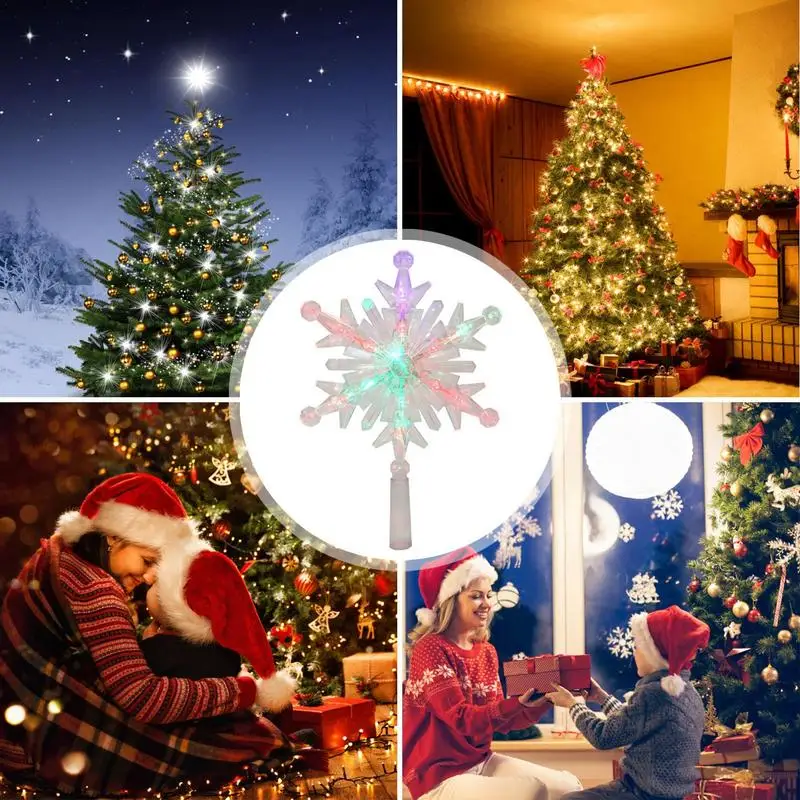 Снежинка Дерево Топпер Свет С Разнообразным Освещением Рождественская Елка Топпер Вращающиеся Блестящие Освещенные Рождественские Украшения Для Елки 3