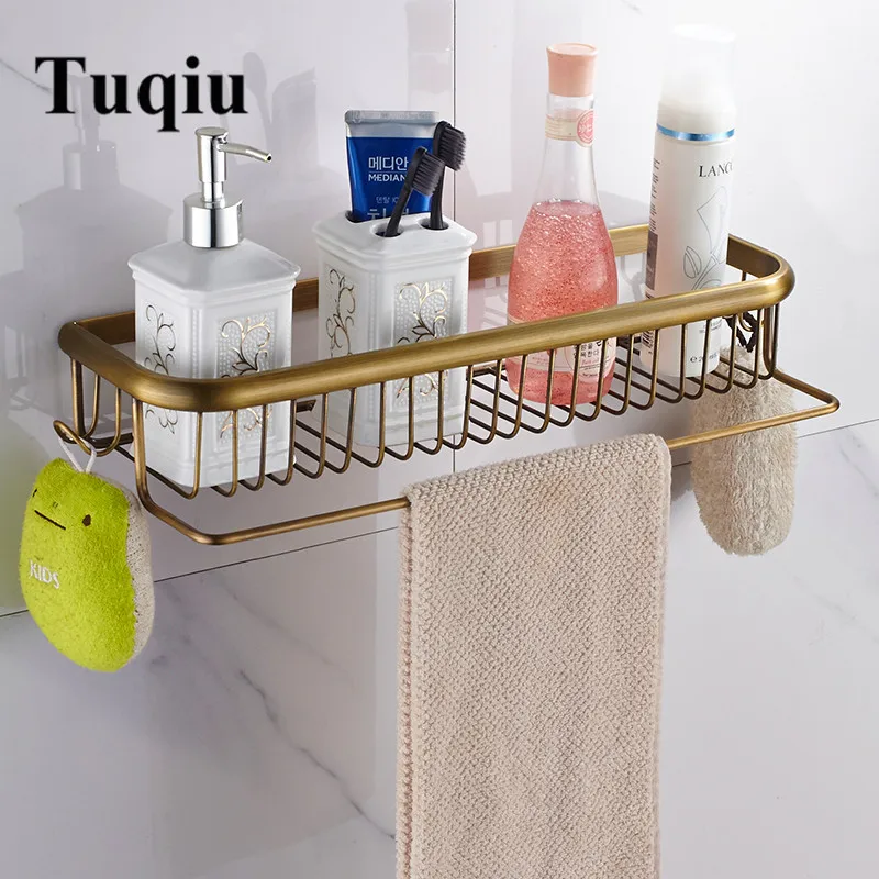 Tuqiu Gold Полка для ванной комнаты с вешалкой для полотенец Полки для ванной комнаты 30 см / 45 см Латунный держатель для шампуня для ванной комнаты корзина держатель для ванной комнаты 3