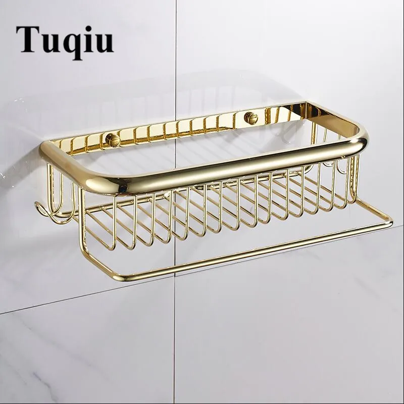 Tuqiu Gold Полка для ванной комнаты с вешалкой для полотенец Полки для ванной комнаты 30 см / 45 см Латунный держатель для шампуня для ванной комнаты корзина держатель для ванной комнаты 4