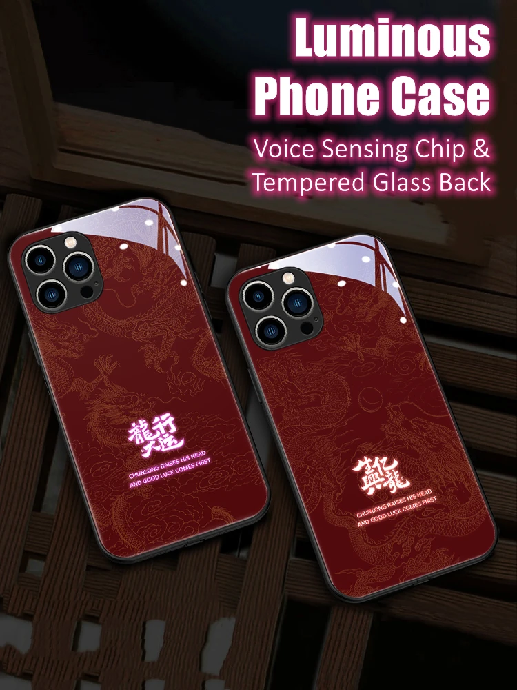 Be Rich and Lucky Dragon Lunar New Year LED Light Glow Luminous Чехол для телефона для iPhone 11 12 13 14 15 X Xs Xr Mini Pro Max Plus