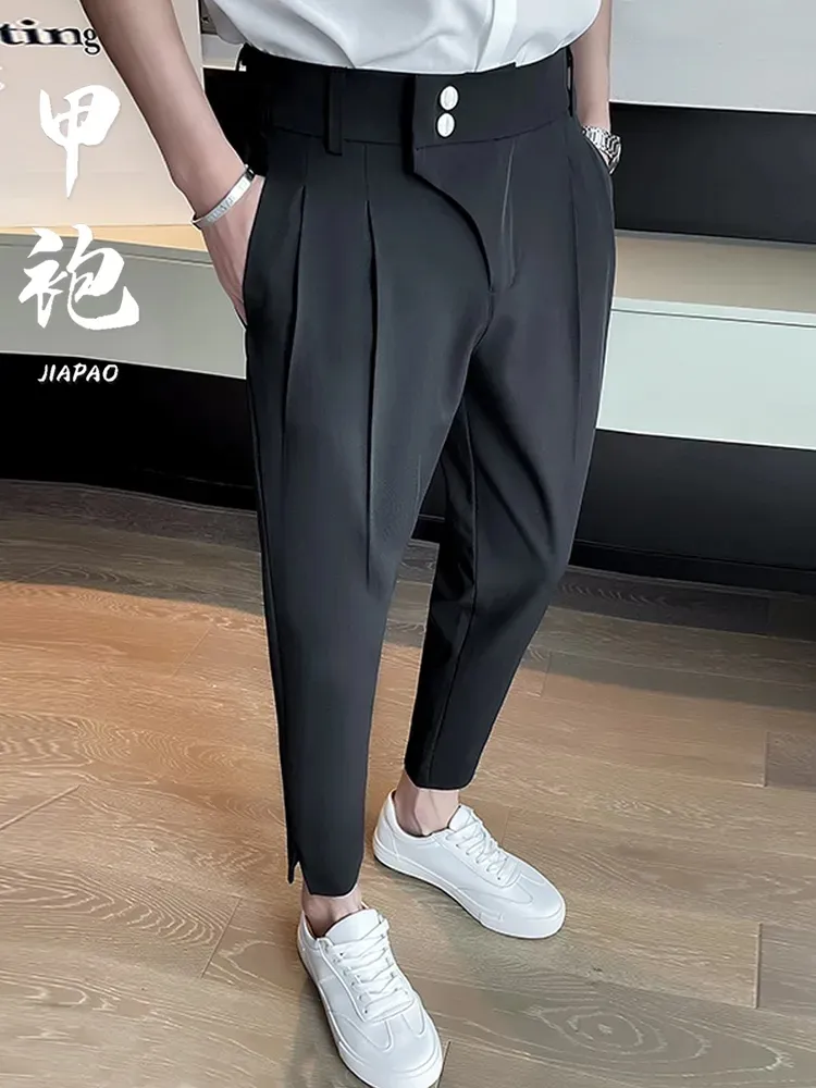 Элегантный повседневный блейзер брюки мужские корейские модные узкие формальные брюки мужские черные классические брюки классический костюм брюки белый шаровар брюки 0