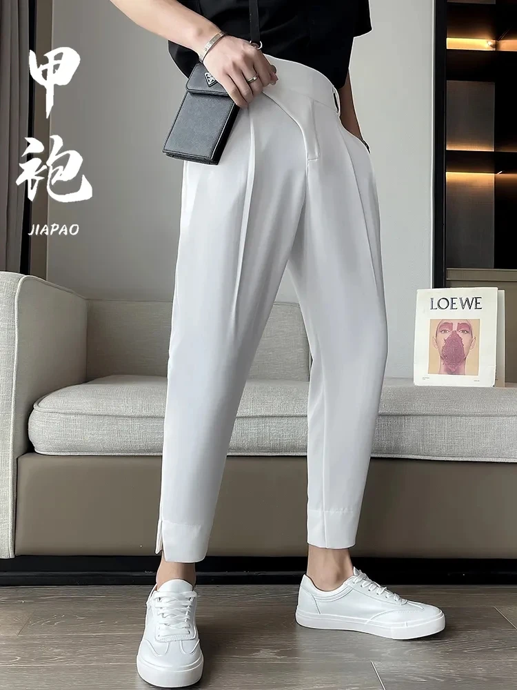 Элегантный повседневный блейзер брюки мужские корейские модные узкие формальные брюки мужские черные классические брюки классический костюм брюки белый шаровар брюки 4