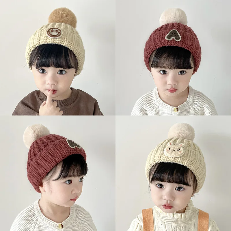 Детская вязаная шапка в корейском стиле, теплая шерстяная шапка для мальчиков, ветрозащитная шапка-пуловер, новая шапка для защиты ушей для девочек 0