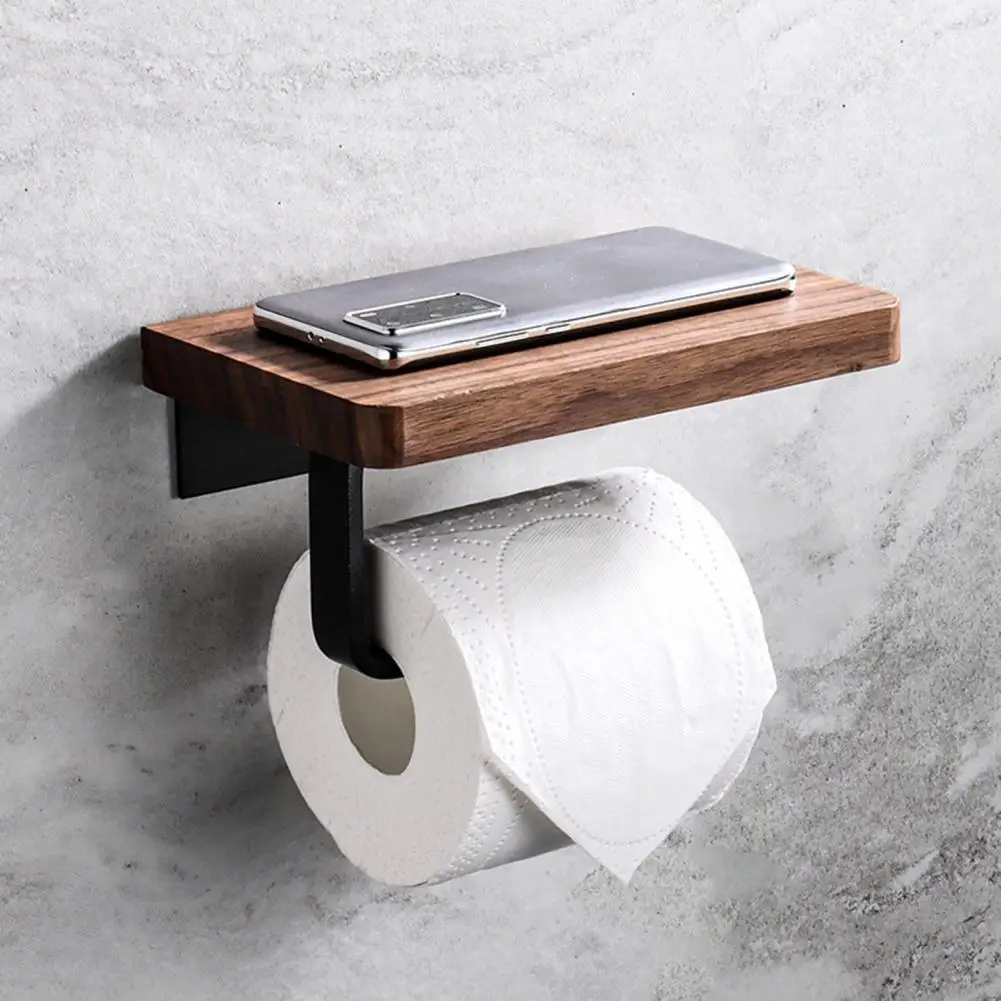  Стеллаж для хранения в ванной комнате Практичная бытовая полка для телефона для туалета с подставкой для рулона бумаги Деревянная стойка для салфеток