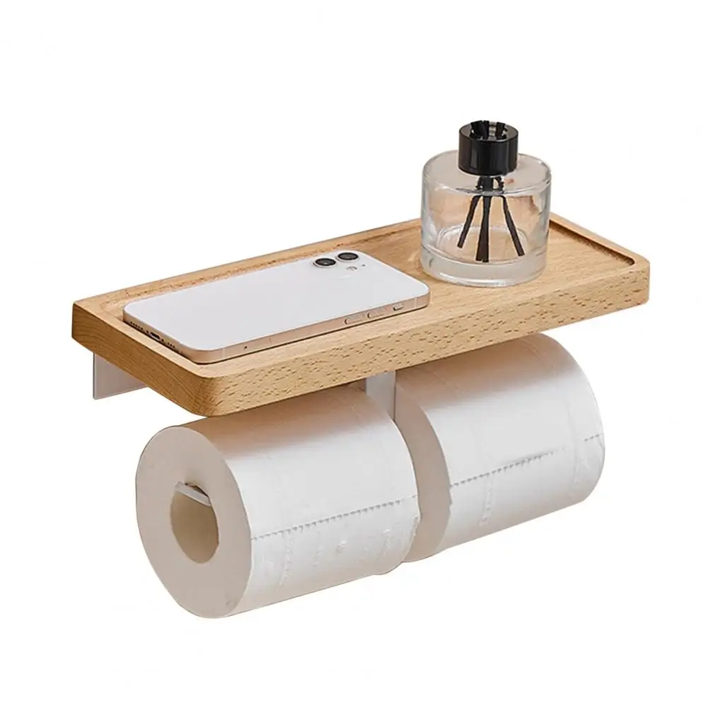  Стеллаж для хранения в ванной комнате Практичная бытовая полка для телефона для туалета с подставкой для рулона бумаги Деревянная стойка для салфеток 5