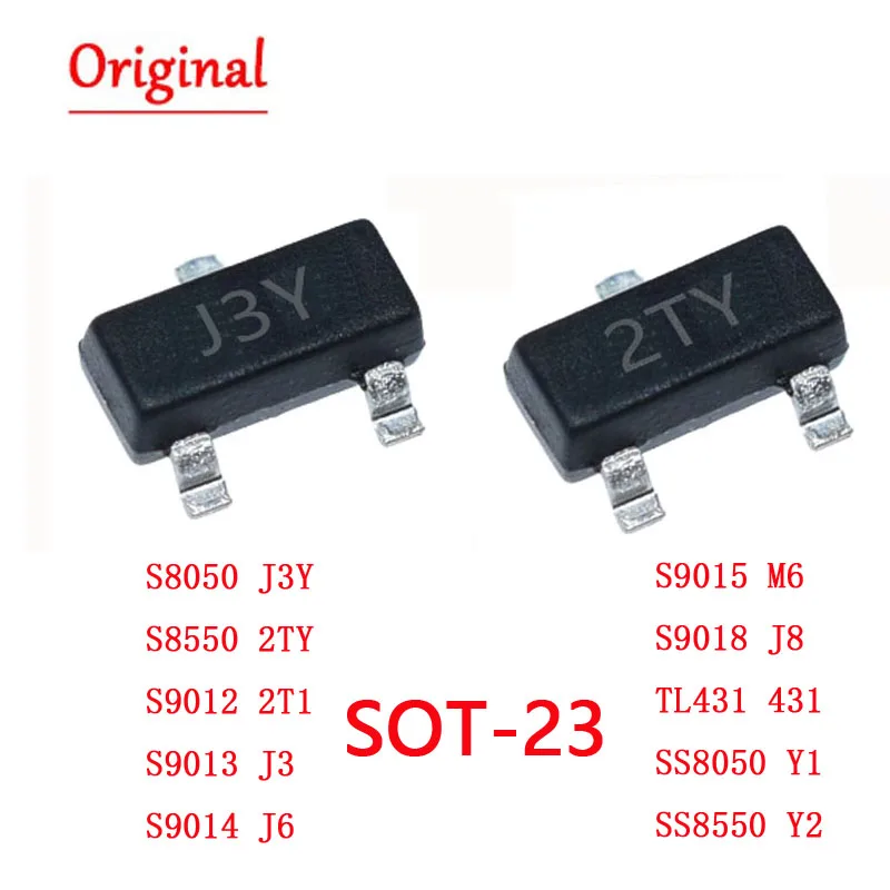 50PCS S8050 J3Y S8550 2TY SS8050 Y1 SS8550 Y2 SOT23 SMD транзистор