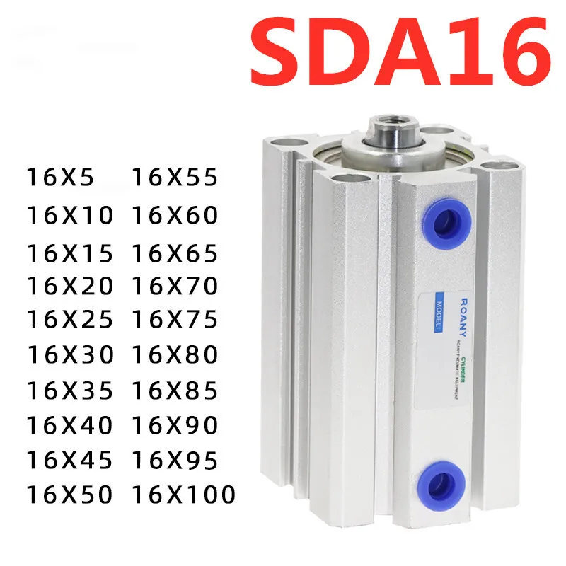 SDA Тип Отверстие 16 мм ход 5/10/20/25/30/40/50/100 мм Двойного действия SDA16 Компактный пневматический поршневой цилиндр с внутренней резьбой 3