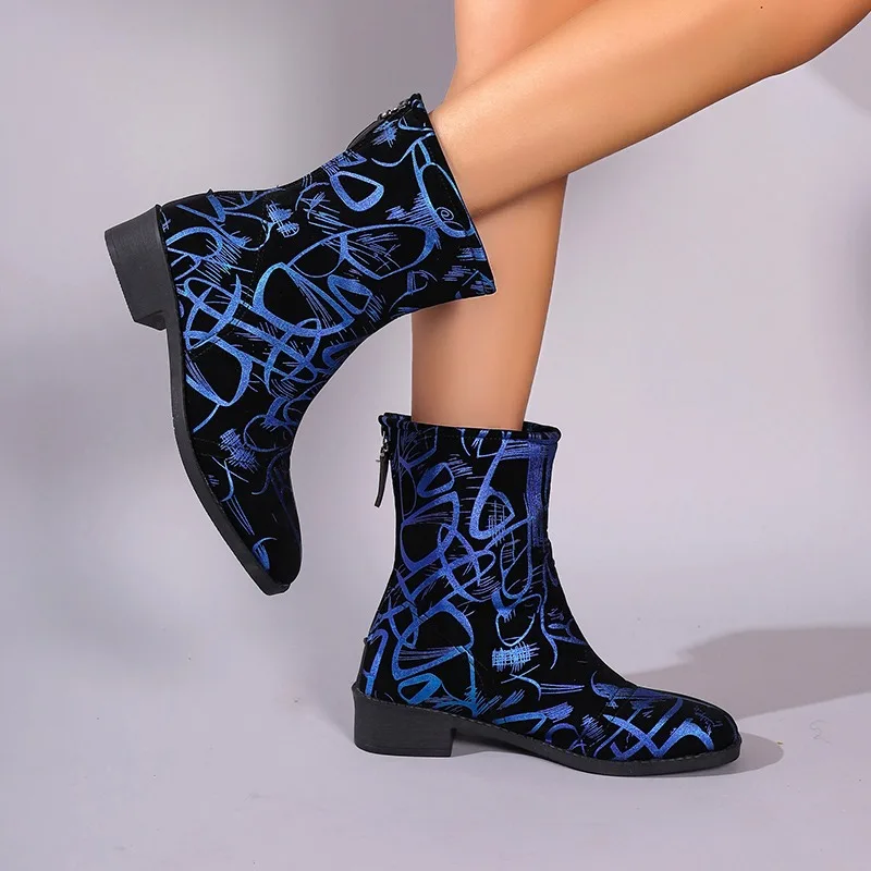 Outdoor Casual Women's Boots 2023 Новые женские сапоги Модные женские сапоги с принтом Женские сапоги с коротким стволом Женская обувь большого размера 42 с застежкой-молнией 2