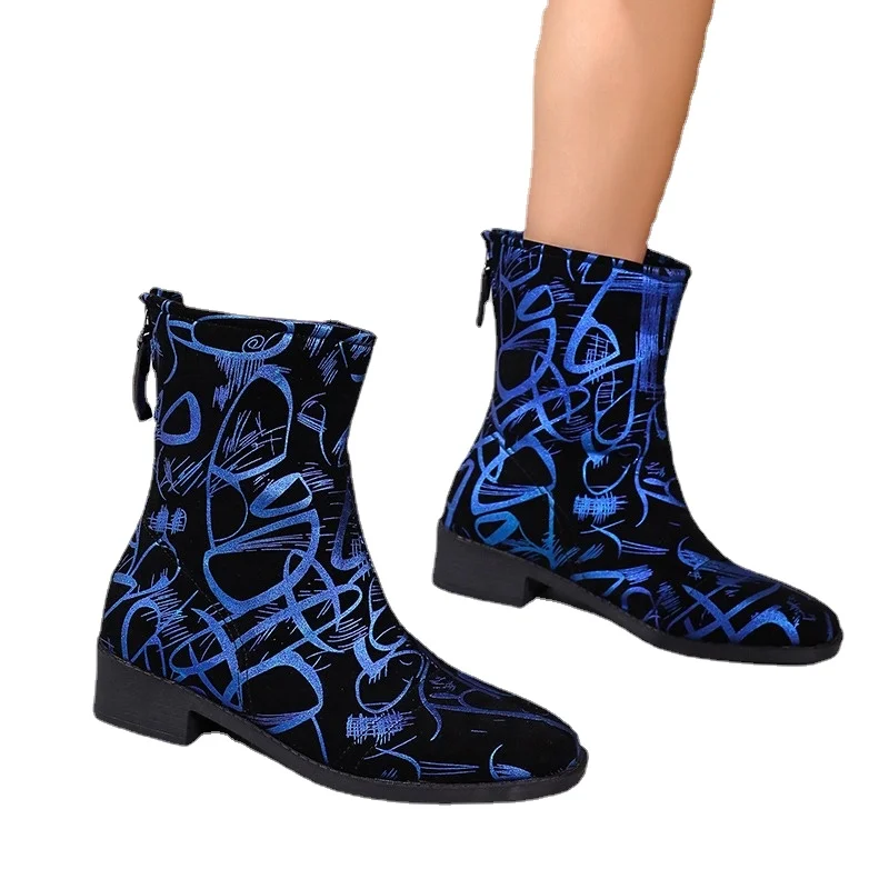 Outdoor Casual Women's Boots 2023 Новые женские сапоги Модные женские сапоги с принтом Женские сапоги с коротким стволом Женская обувь большого размера 42 с застежкой-молнией 5