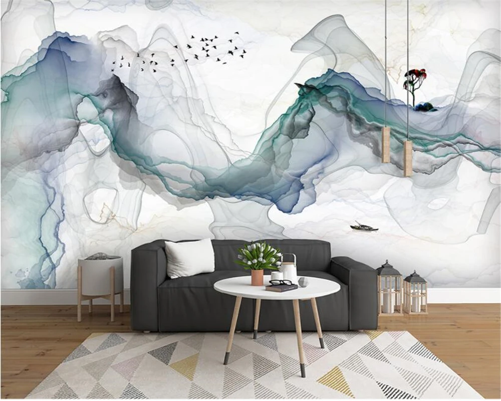 Пользовательские 3d обои фреска новое искусство абстрактные чернила пейзаж фон стены декоративные обои для стен 3d живопись