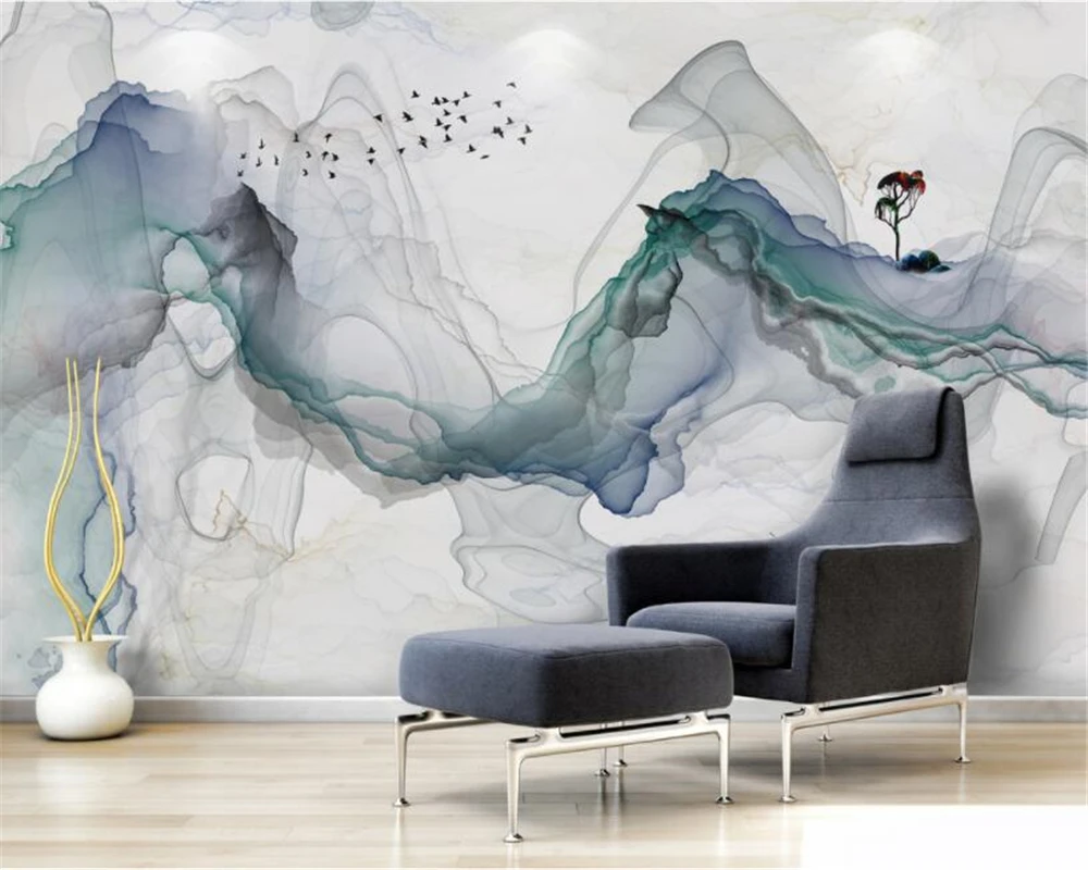 Пользовательские 3d обои фреска новое искусство абстрактные чернила пейзаж фон стены декоративные обои для стен 3d живопись 2