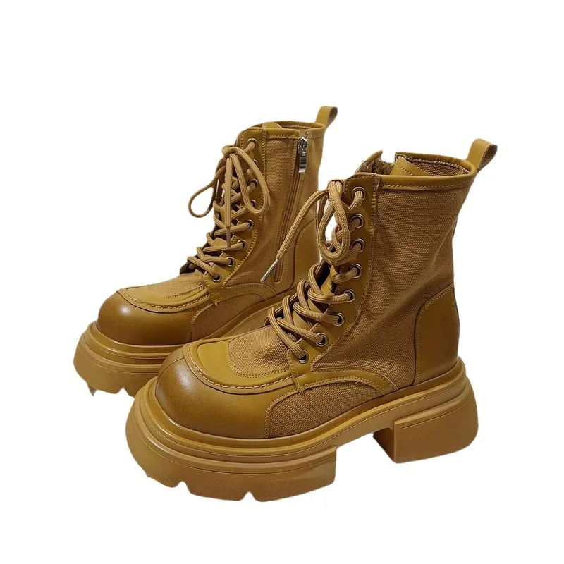Желтые ботинки Martin Женская мода 2023 года Весна и осень Новая короткая обувь в британском стиле Мотоциклетные ботинки Big Head Mid Barrel 4