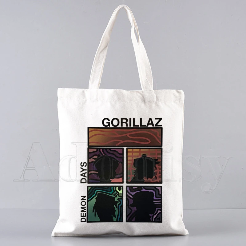 Gorillaz Музыкальная сумка для покупок Продуктовая сумка Bolsas De Tela Tote Bolsa Сумка для покупок Джутовая сумка Ткань на заказ 4
