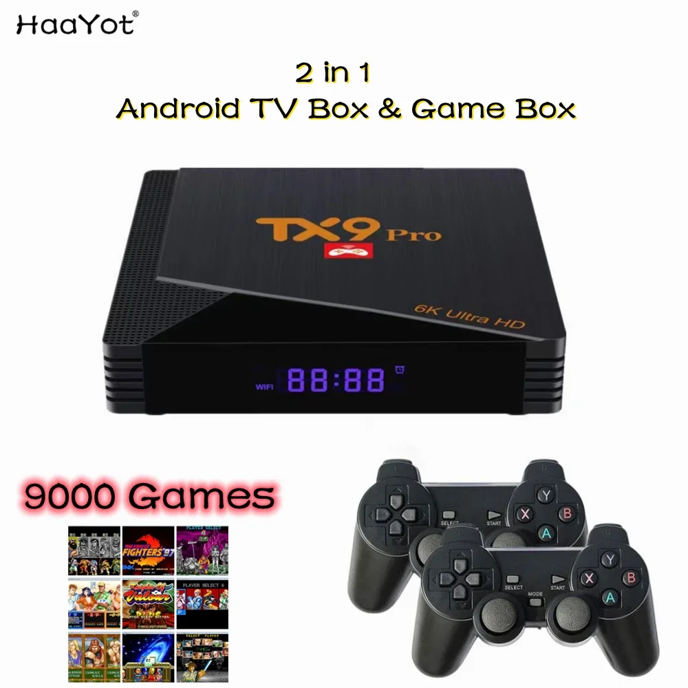 2023 Игровая консоль в стиле ретро и Android Smart TV Box 2 в 1 9000+ Games Box с 3D-игровым планшетом 64G Media Player Box 4K Youtube 0