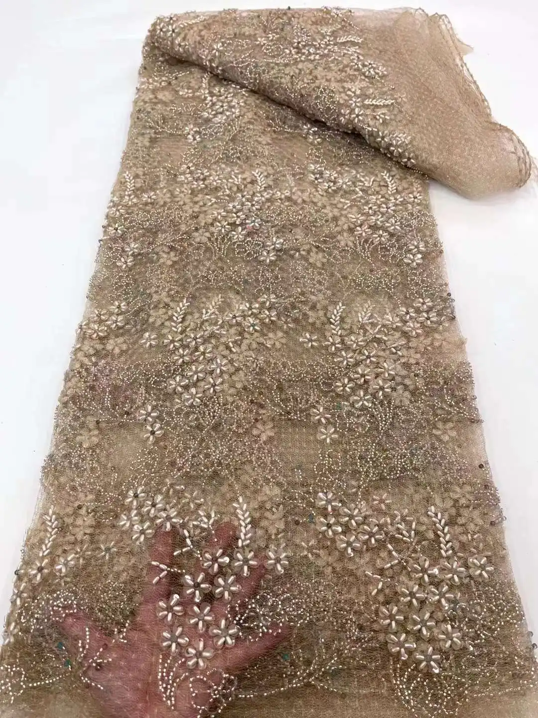 Африканские сетчатые ткани Вышивка Пайетки Для Женщин Шитье Вечерние Платья Зеленый Роскошный Дубай Бисероплетение Кружева Ткань 5 Ярдов Метров 5