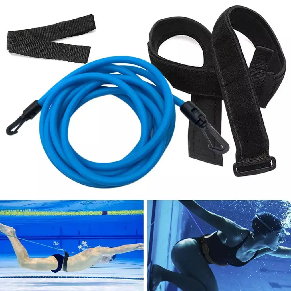  Улучшение плавательных характеристик Прочный пояс для плавания Аксессуары для плавания Тренировочный ремень Регулируемый синий-4 метра