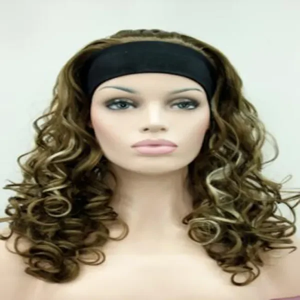 Популярные женские 3/4 половинчатые смешанные коричневые кудрявые парики с повязкой на голову косплей парик