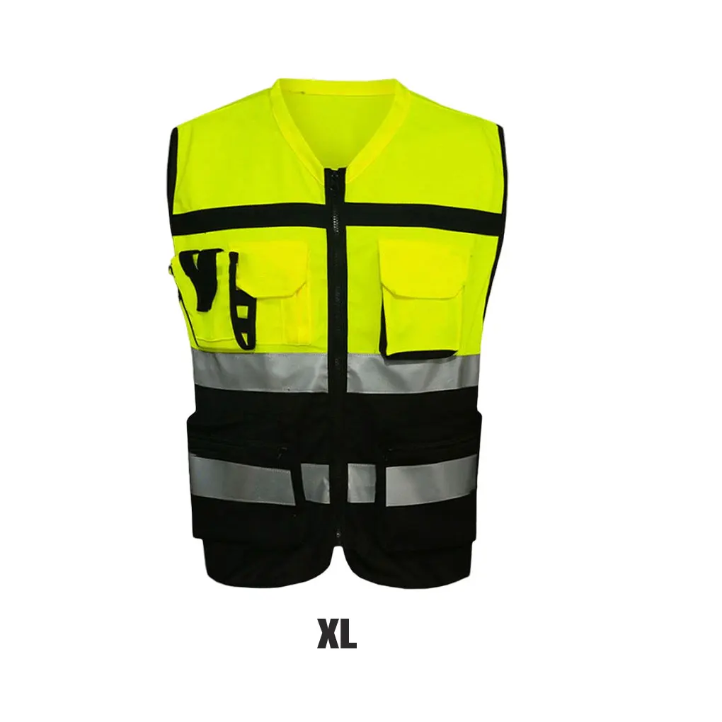  Светоотражающий защитный жилет высокой видимости с застежкой-молнией Велоспорт Ходьба Строительная дорожная куртка для склада большого размера 0