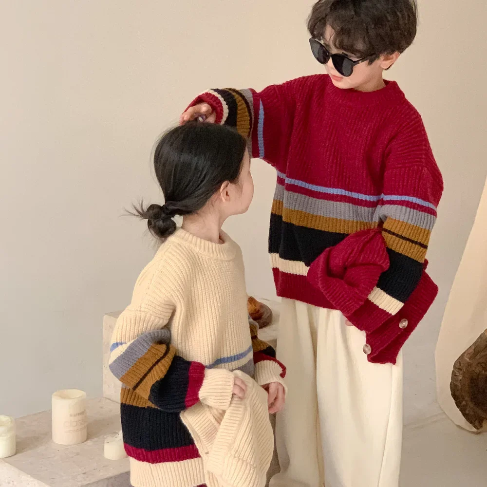 Детский свитер 2023 Зима для мальчиков и девочек в корейском стиле Утолщенная шаль Свитер Лацкан Повседневный Теплый Детский повседневный трикотажный топ с капюшоном 5