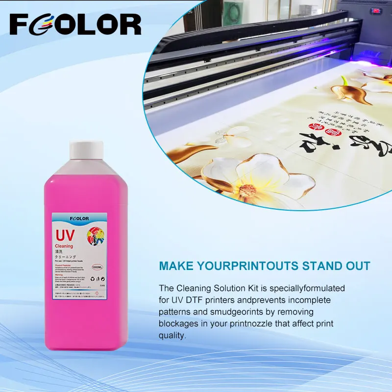 Fcolor УФ-раствор для чистки чернил 1000 мл для УФ-жидкости для чистки принтера DTF Epson R330 L800 1390 1400 УФ-жидкость для чистки печатающей головки 1