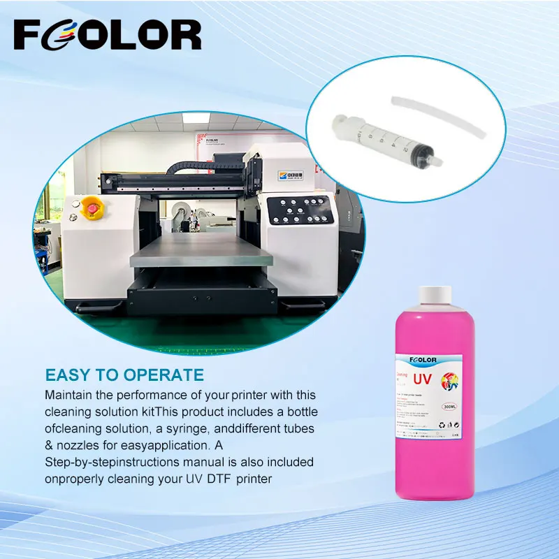Fcolor УФ-раствор для чистки чернил 1000 мл для УФ-жидкости для чистки принтера DTF Epson R330 L800 1390 1400 УФ-жидкость для чистки печатающей головки 2