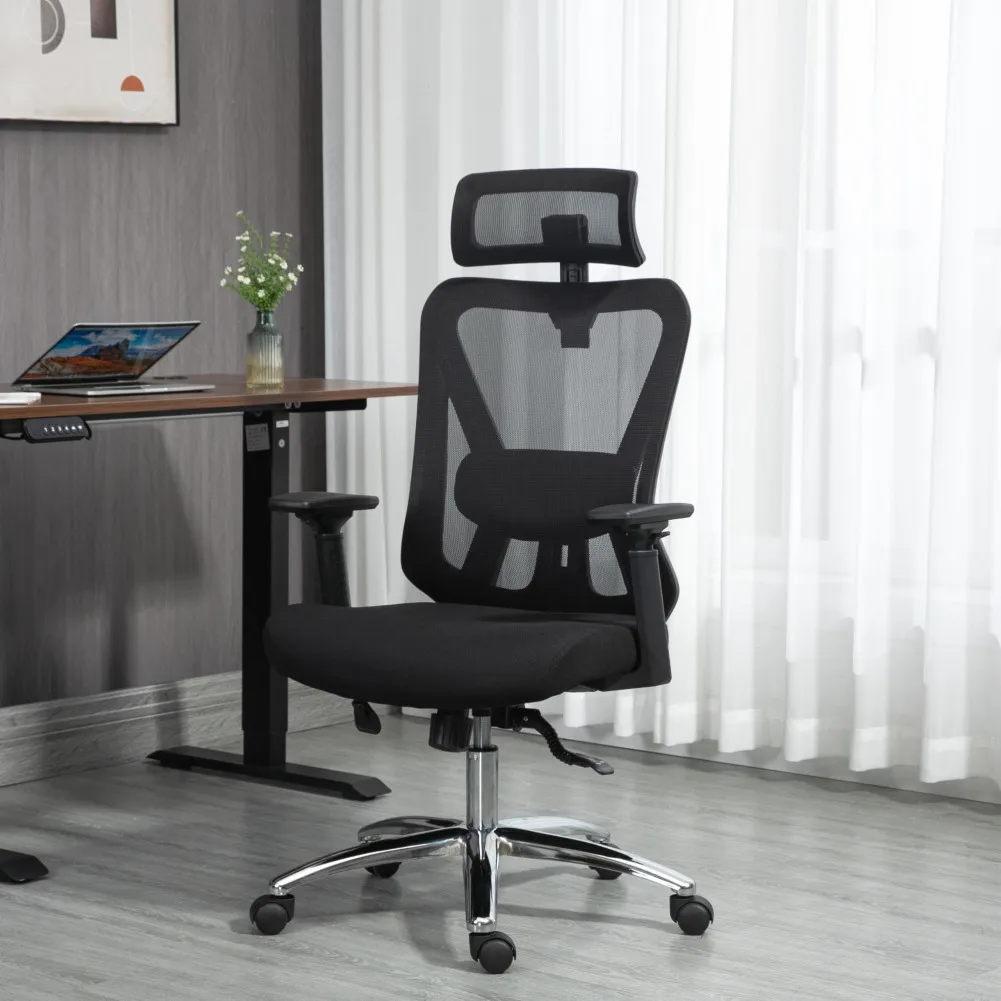 Эргономичный сетчатый стул Высокая спинка Поворотный компьютерный стул с подъемным подлокотником Регулируемый 3D подголовник Поясничная опора для офиса Дом 0