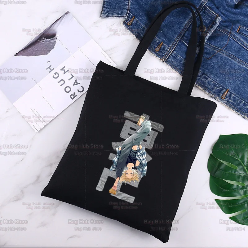Tokyo Revengers Аниме Мандзиро Сано Графика Симпатичная мультяшная холщовая сумка Harajuku Сумка для покупок Модная повседневная летняя черная сумка через плечо