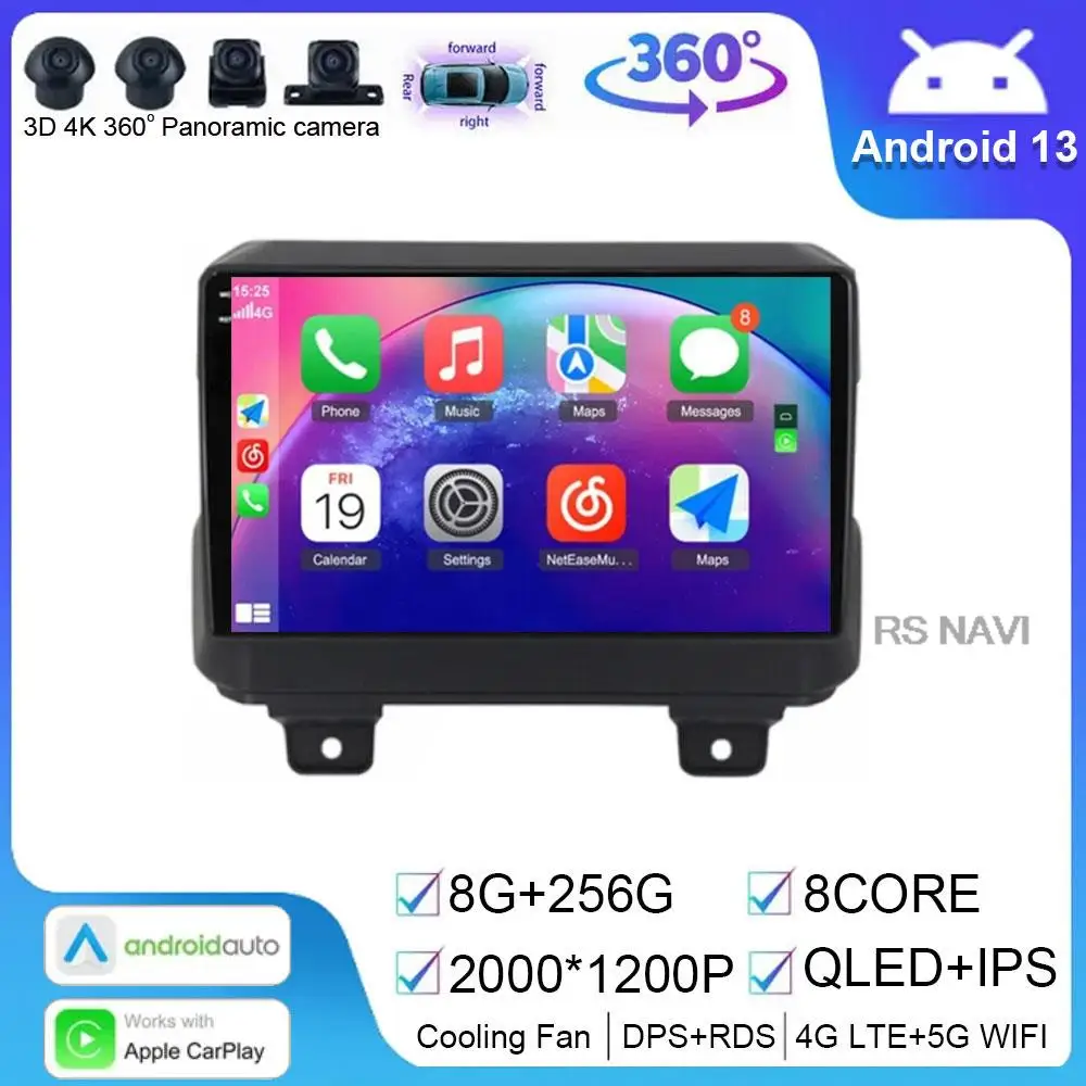 Для Jeep Wrangler 4 JL 2018 - 2019 Автомагнитола Android 13 QLED Carplay Player Интеллектуальная центральная мультимедийная навигация Bluetooth 0