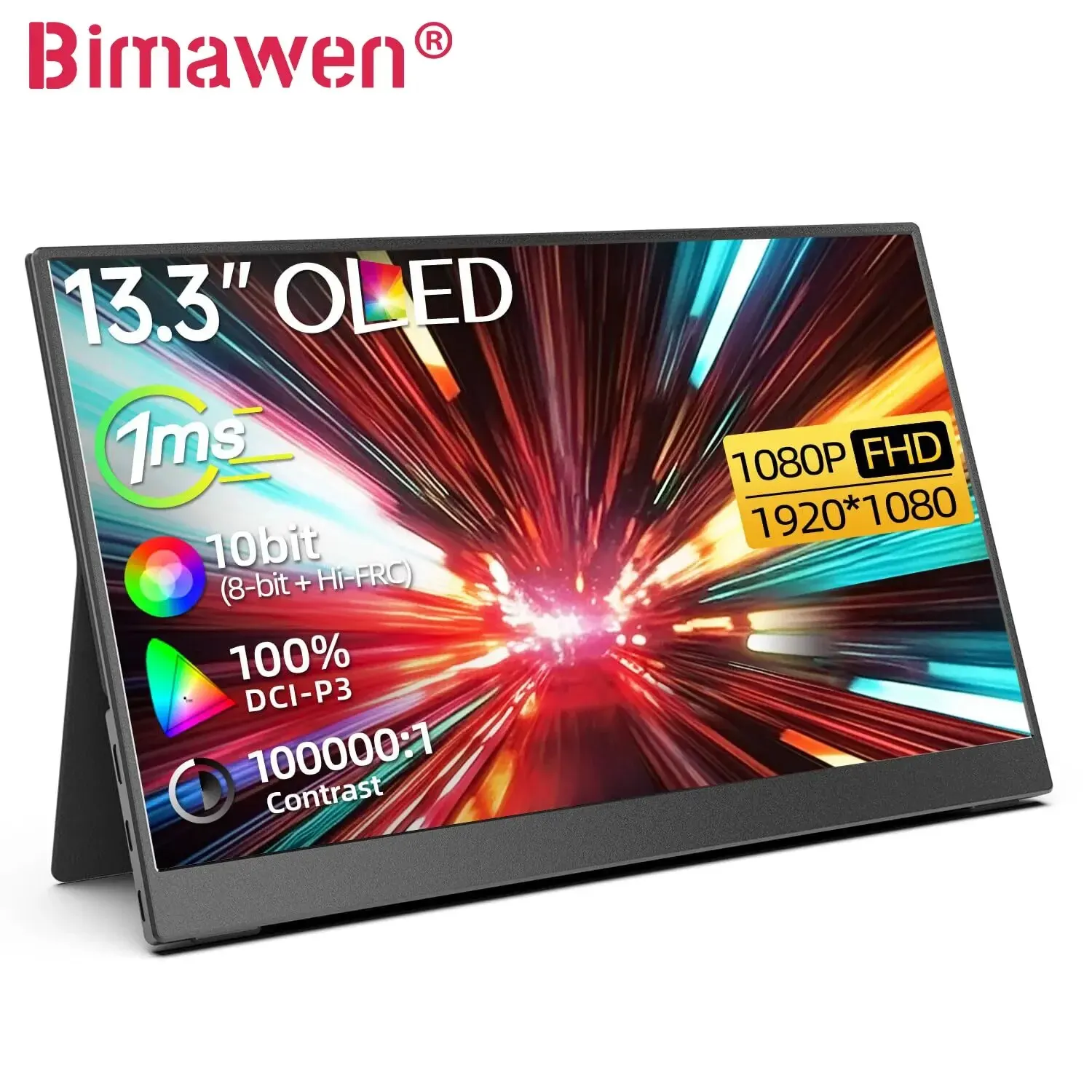 Bimawen 13,3-дюймовый портативный OLED-монитор с временем отклика экрана FHD 1 мс 10 бит 100% DCI-P3 монитор с адаптивным режимом Sunc Game HoR 0