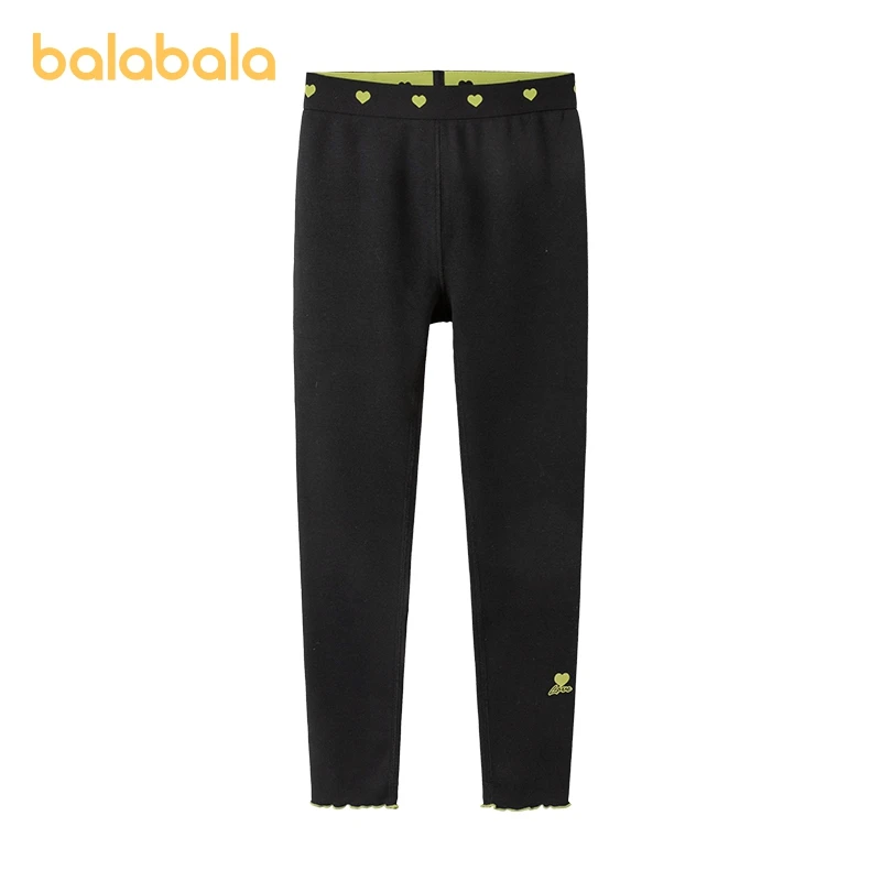 Balabala Детские брюки для девочек Осень и зима контрастного цвета Любовь Теплые Сладкие Прохладные Эластичные брюки