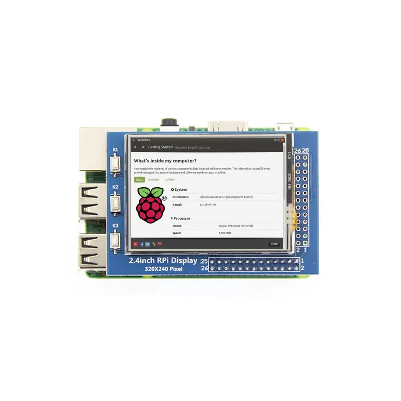 2,4-дюймовый монитор Raspberry Pi Сенсорный экран TFT Дисплей 320x240 Соотношение разрешений Экран для Raspberry Pi 3B + / 4B 0