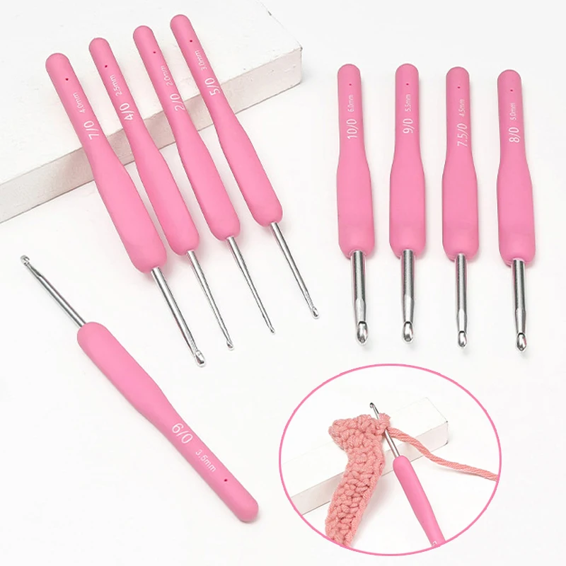  1 шт. 2,0 мм-6,0 мм Розовая мягкая ручка Алюминиевая спица для вязания крючком DIY Свитер Шарф Мягкий процесс шитья Игла Вязальные инструменты 1
