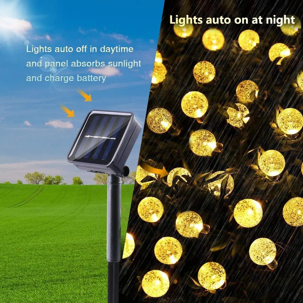 Солнечные гирлянды Наружные 60 светодиодных хрустальных светильников с 8 режимами Водонепроницаемый фонарь патио на солнечных батареях для декора вечеринки в саду 4