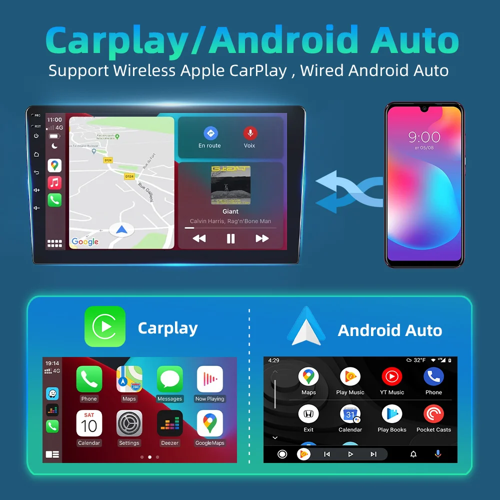 Podofo Android 2 Din Автомагнитола для Audi A4 2002-2008 Carplay 8 + 128 ГБ AI Voice WIFI+4G DSP GPS Навигация Мультимедийный видеоплеер 2