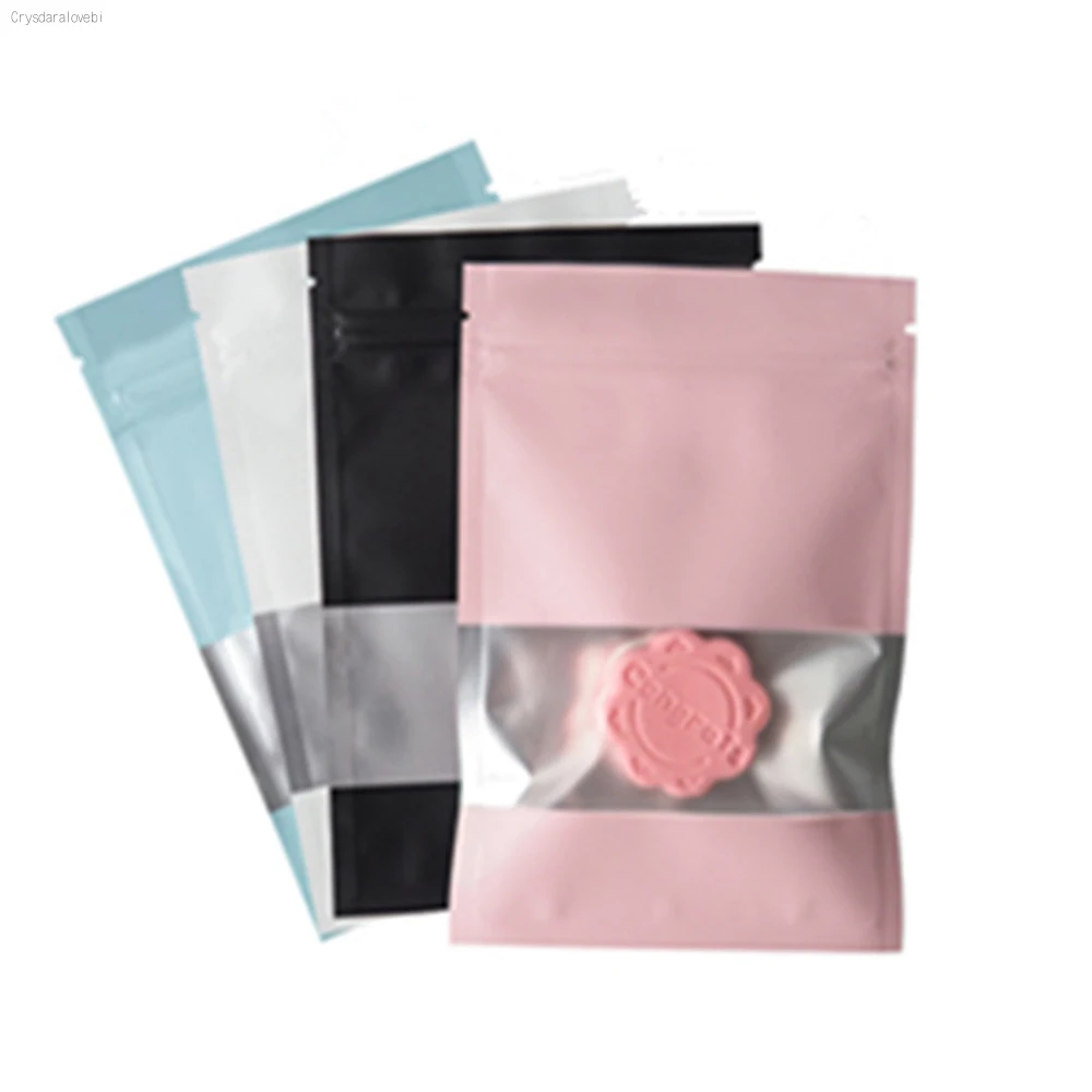 100 шт. Zip Lock Mylar Foil Bag с матовым окном Zipper Grip Seal Многоразовое закрытие Разрыв Выемка Еда Закуска Фасоль Хранение Пакет Пакеты