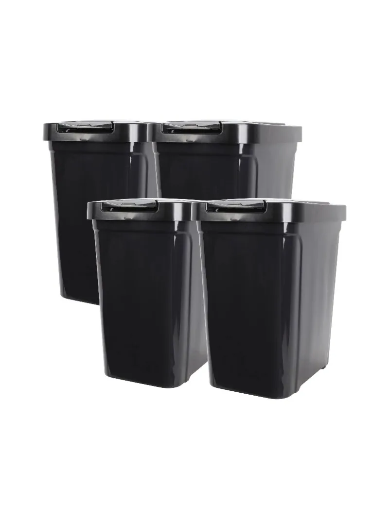 Основные остатки 7,6 галлона Пластиковое кухонное мусорное ведро, черное, 4 шт.