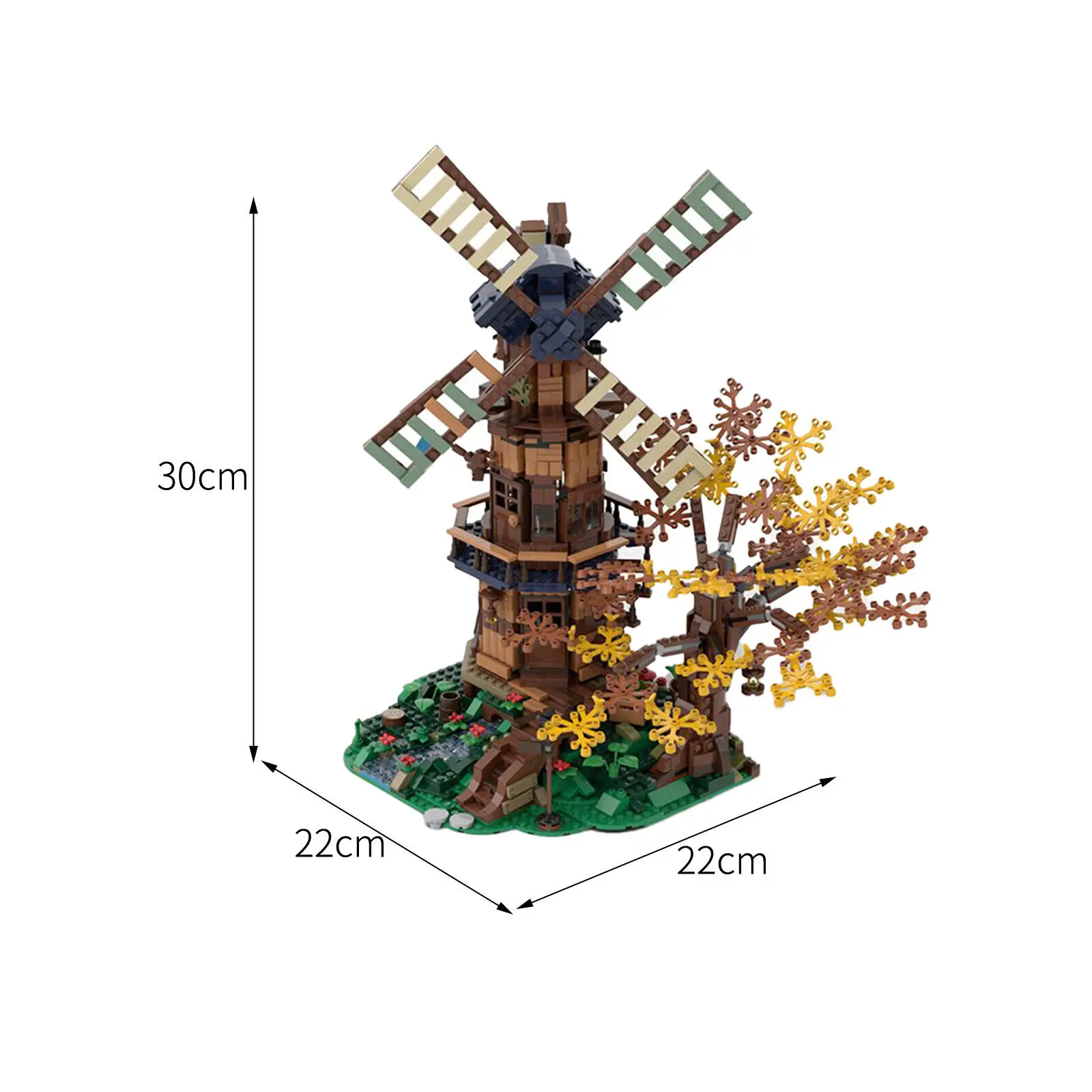 Модульное здание: мельница с небольшой рекой и деревом 1778 штук MOC Build 1