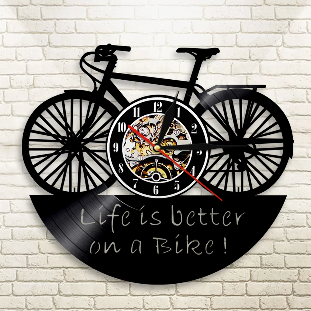 Жизнь лучше на велосипеде Виниловая пластинка Настенные часы Современные настенные часы Better Life Девиз мотоциклиста Байкеры Велосипедист 2