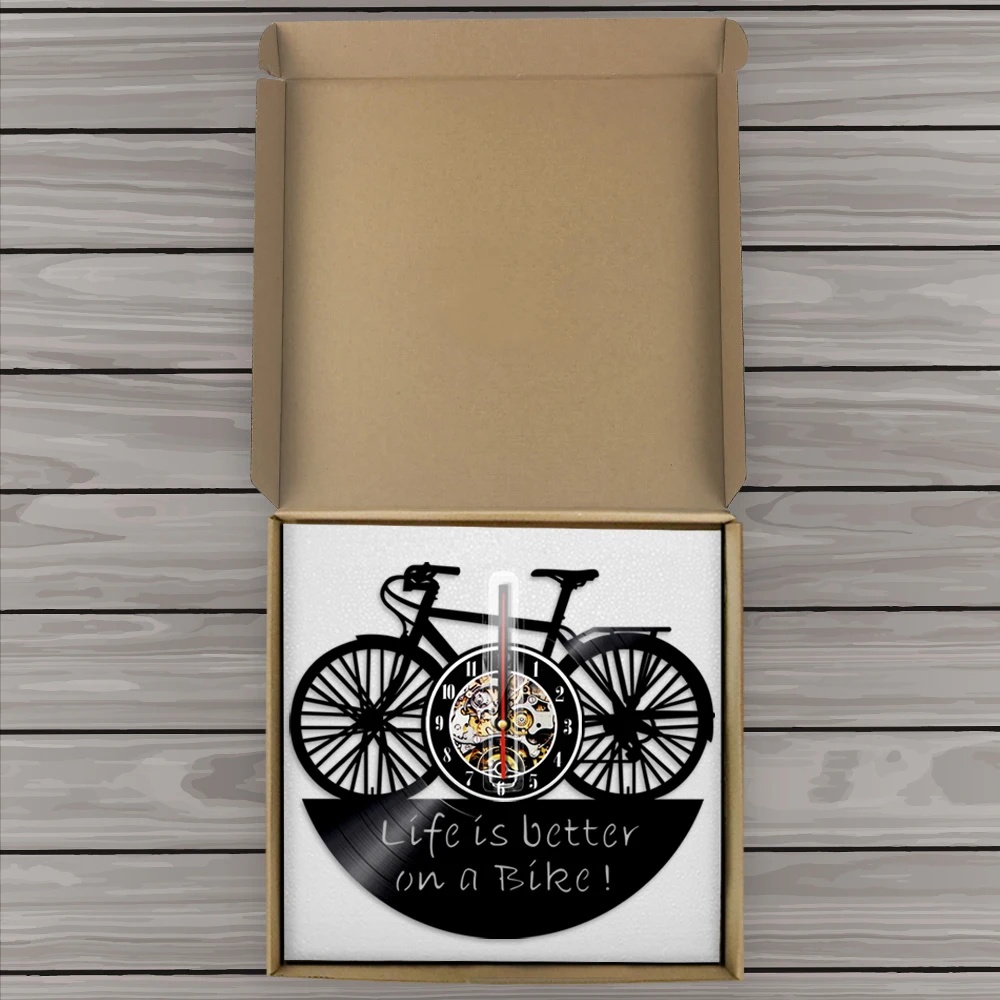 Жизнь лучше на велосипеде Виниловая пластинка Настенные часы Современные настенные часы Better Life Девиз мотоциклиста Байкеры Велосипедист 5